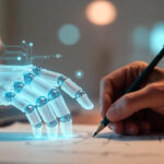 Human and AI working together in a creative process concept image.