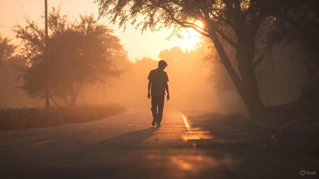 A person walking away on a quiet sunset road, symbolizing emotional distance from people who don’t value closeness.