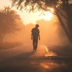 A person walking away on a quiet sunset road, symbolizing emotional distance from people who don’t value closeness.
