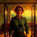 एक युवा कर्मचारी पहली बार ऑफिस में प्रवेश करते हुए, चेहरे पर घबराहट और उत्साह।