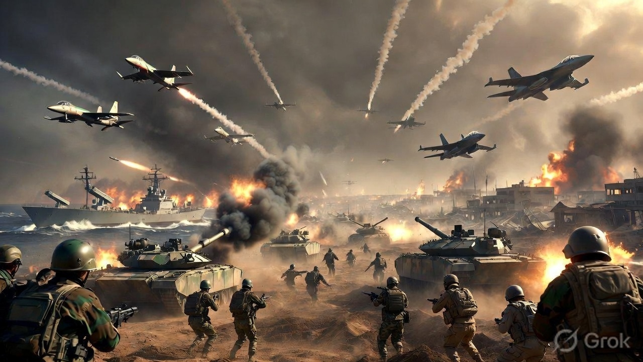 War scene representing rising military tension between Iran and the United States in the Middle East